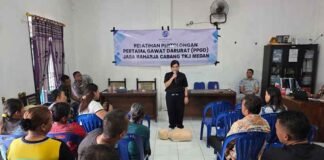 Jasa Raharja Medan Menggandeng Rumah Sakit Esmun Melakukan Sosialisasi Dan PPGD Di Kantor Kepala Desa Sagau Kec. Pancur Batu jasa raharja sumut