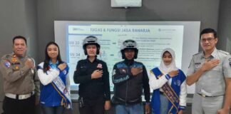 Jasa Raharja Bekasi Bersama Unit Kamsel Sat Lantas Polres Metro Bekasi Ajak Komunitas Ojek Online dan URC Cikarang Tingkatkan Keselamatan Berkendara Ojek Online dan URC Cikarang