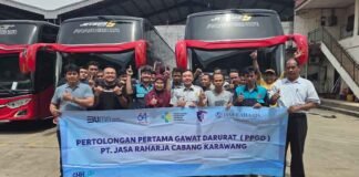 Dukung Zero Accident, Jasa Raharja Karawang Selenggarakan Pelatihan Pertolongan Pertama Gawat Darurat (PPGD) Untuk Pengemudi PO Agra Mas jasa raharja jabar